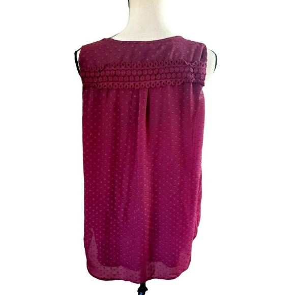 Creative Commune Burgundy Embossed Polka Dot Layered Sleeveless Tunic Top XL - Picture 2 of 4